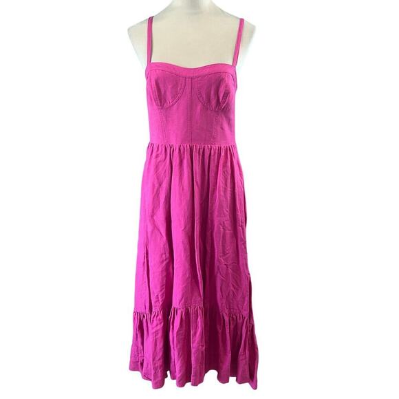 Jonathan Simkhai Kitzia Linen Cover Ups Bustier Midi Dress Tiered Size M - Picture 2 of 8